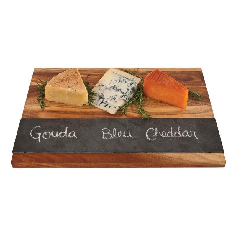 Twine Rustic Farmhouse Wood with Slate Cheese Board and Chalk Set, Acacia Wood and Natural Slate Cutting Board, Soapstone Chalk, 15" by 11", Gourmet Gift Set - Image 1